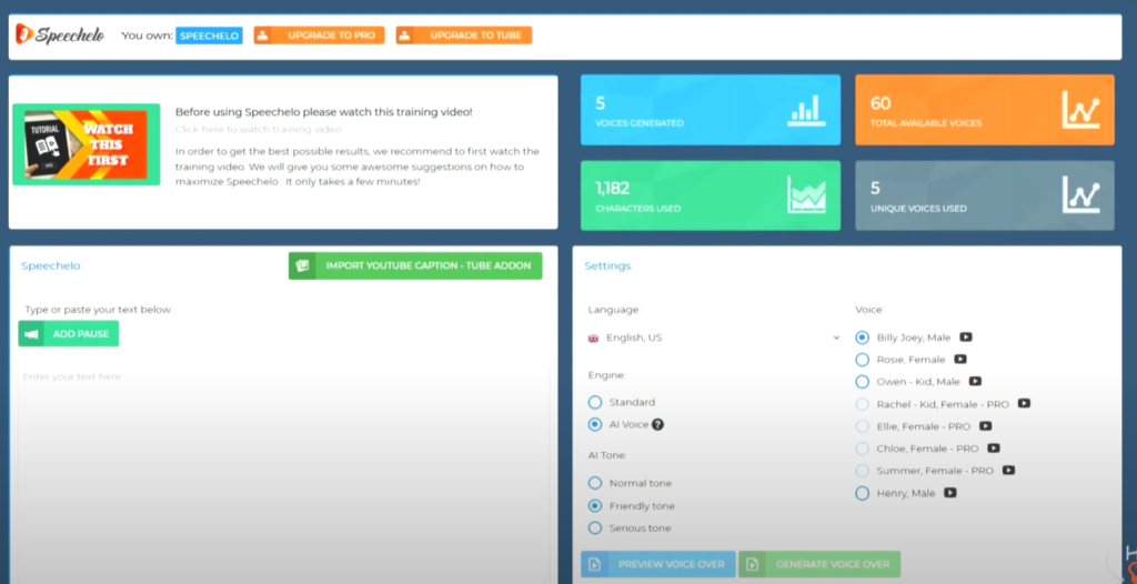 Speechelo Dashboard