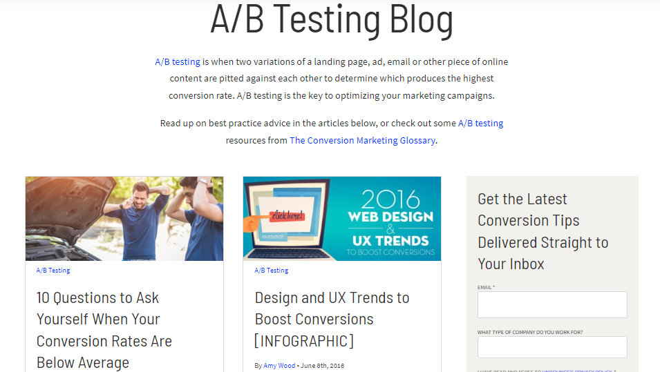 unbounce AB testing